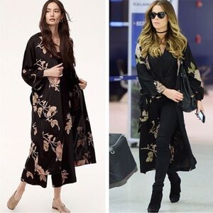 Aritzia Wilfred Durante Robe Jacket Kimono Black Multi Floral XS